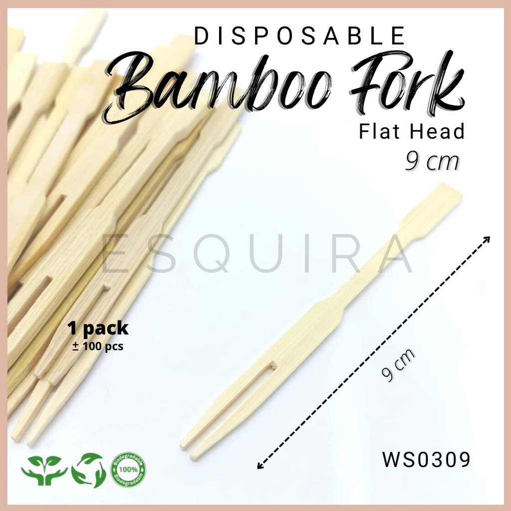 Bamboo Flat-Head Fruit Fork / Garpu Kayu 9 Cm / 100 Pcs / WS0309