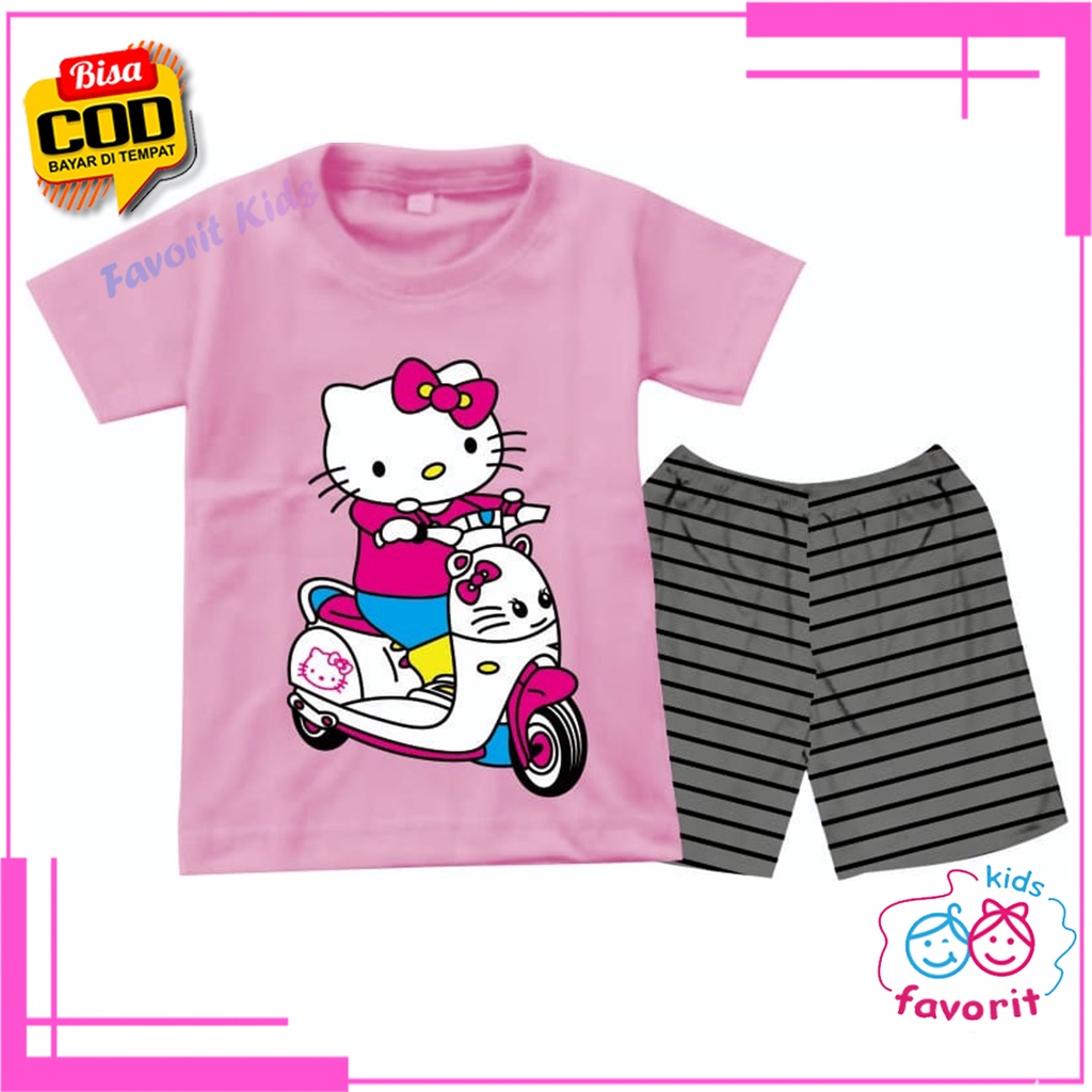 Favorit kids Baju anak perempuan hello kitty setelan anak perempuan lengan pendek celana pendek Baju tidur anak perempuan terbaru