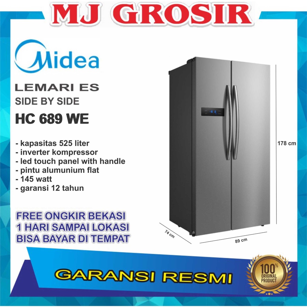 KULKAS MIDEA HC 689 WE LEMARI ES 2 PINTU SIDE BY SIDE