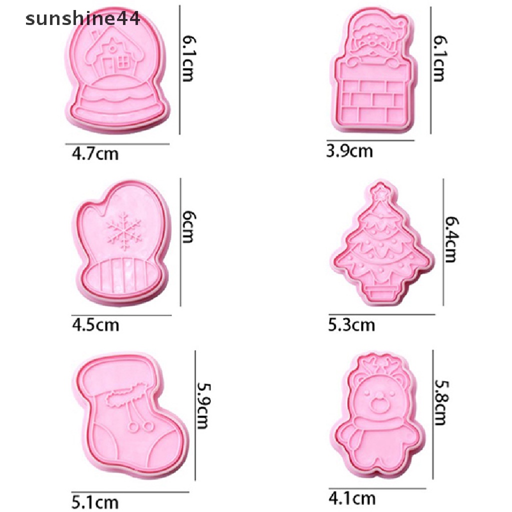 Sunshine 6Pcs/Set 2023cetakan Kue Kering Natal Stamper Biscuit Mold Cookie Cutter.