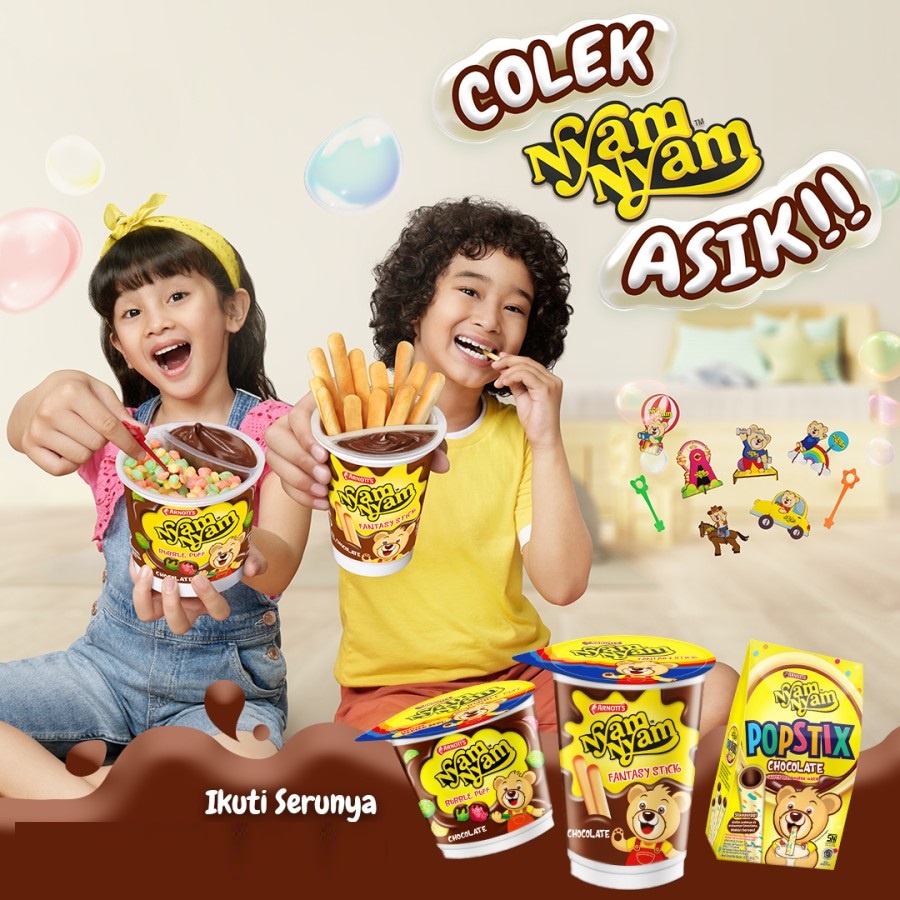 Arnott's Nyam Nyam Bubble Puff CHOCOLATE 18 gram - ( HARGA 1 DUS )