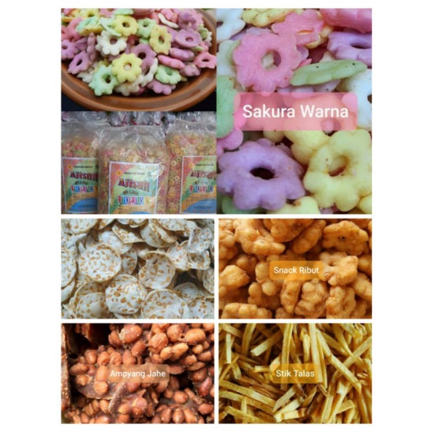 

Snack/jajan/makanan ringan Serba 15.000 Sakura warna, Kripik tempe, Snack ribut, Ampyang jahe, Stik talas