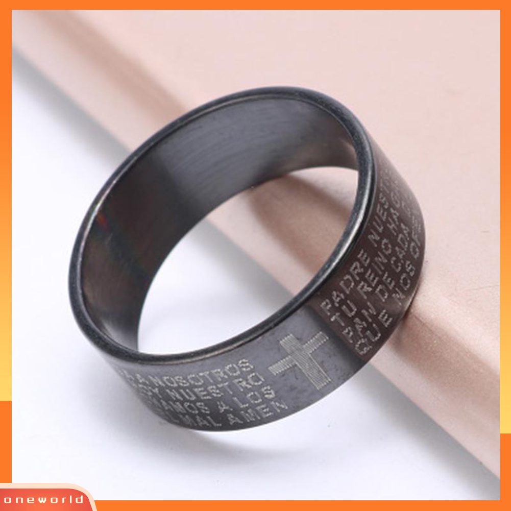 {oneworld} Couple Baja Titanium Salib Teks Alkitab Jari Cincin Hadiah Aksesori Perhiasan Pesta