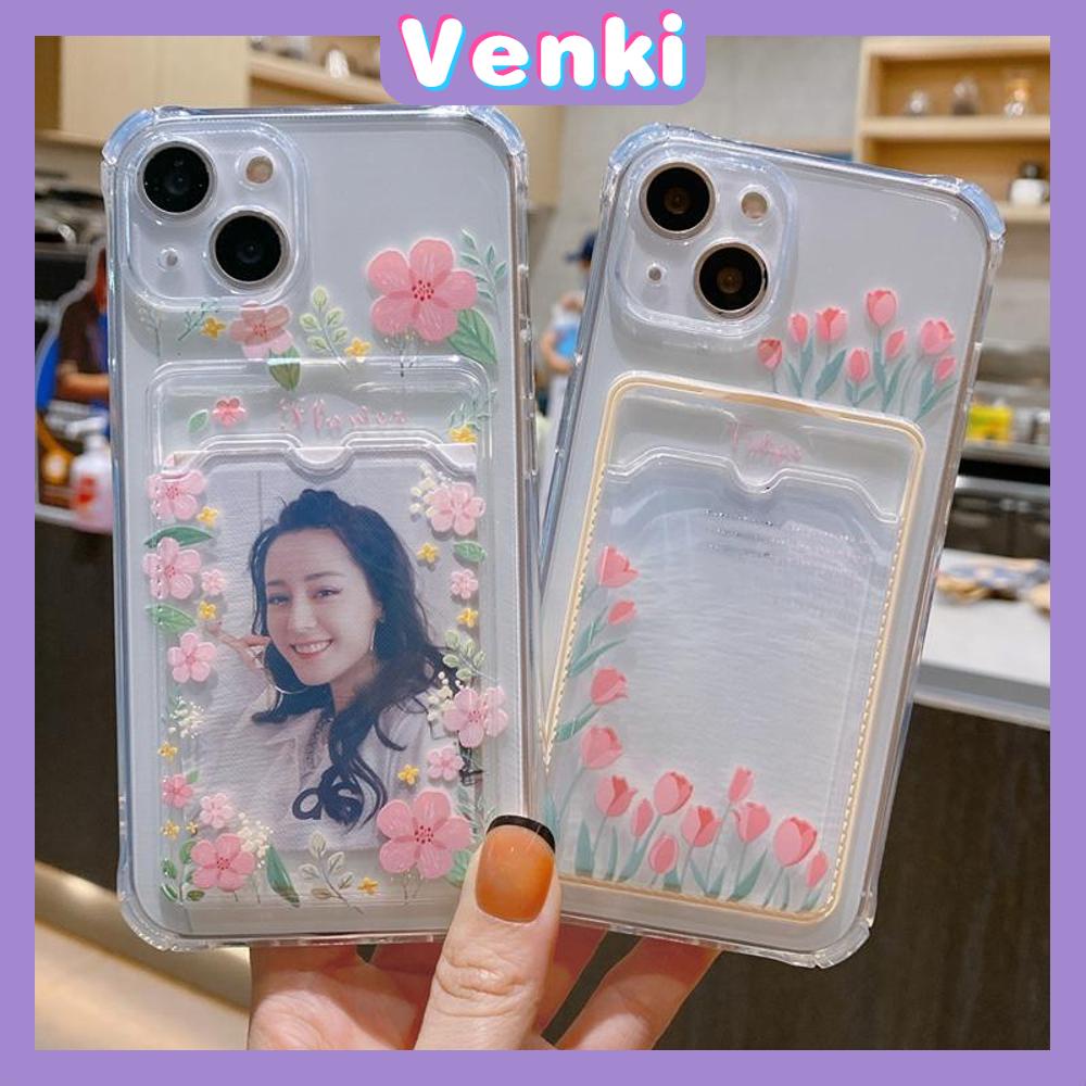 For iPhone 14 Pro Max Card Holder Case Clear Card Storage Back Cover Fresh Floral Camera Protection Shockproof For iPhone 14 13 12 11 Plus Pro Max 7 Plus X XR