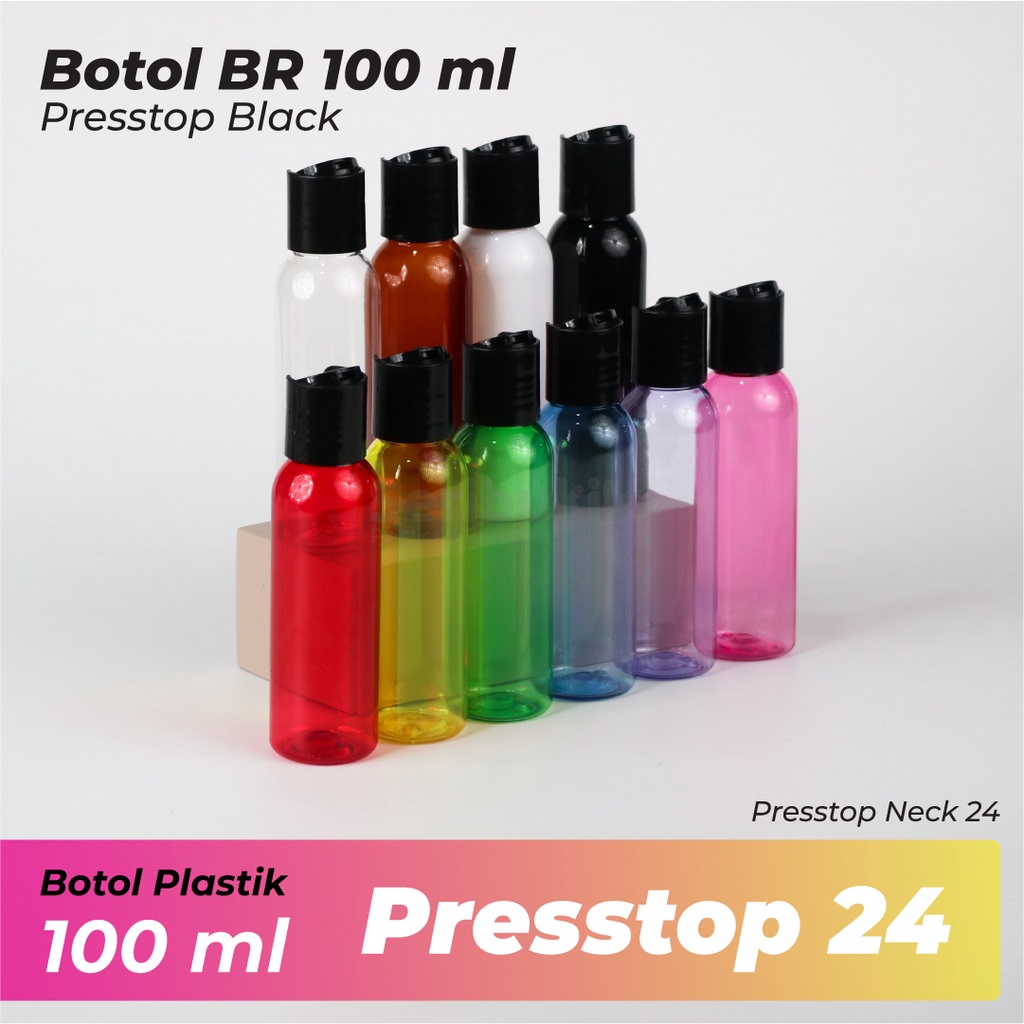 Botol Presstop 100ml/Botol Presstop Hitam 100ml PET/BR 100ml Warna Disctop Hitam