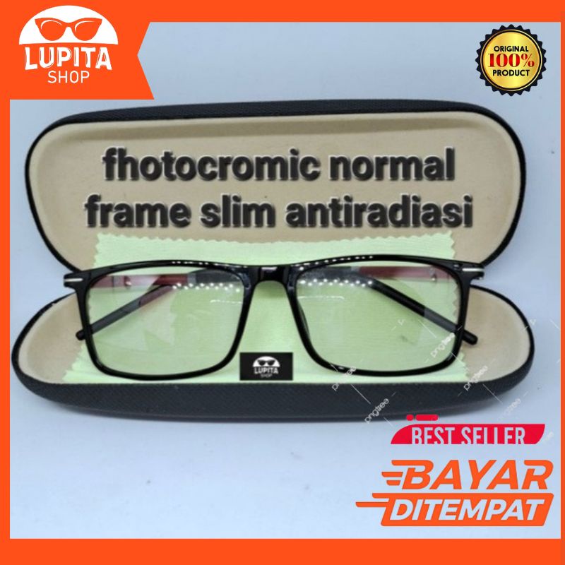 Fhotocromic normal frame slim antiradiasi/kacamata normal anti silau pria