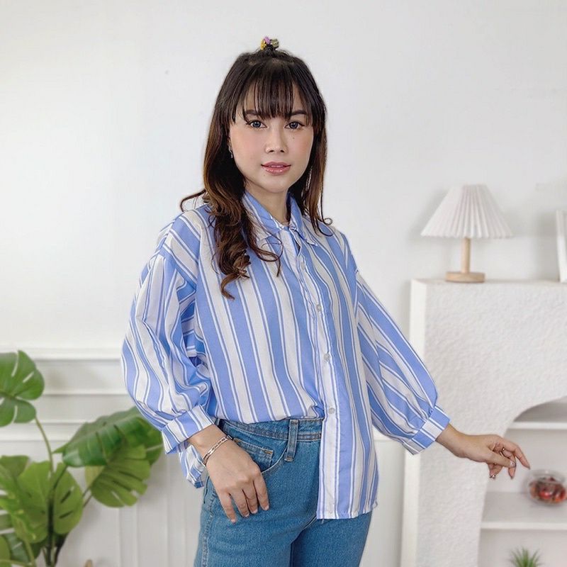 DKF - Lolly Oversize Jumbo shirt / Kemeja Jumbo / Kemeja Wanita / Kemeja Salur / Blouse