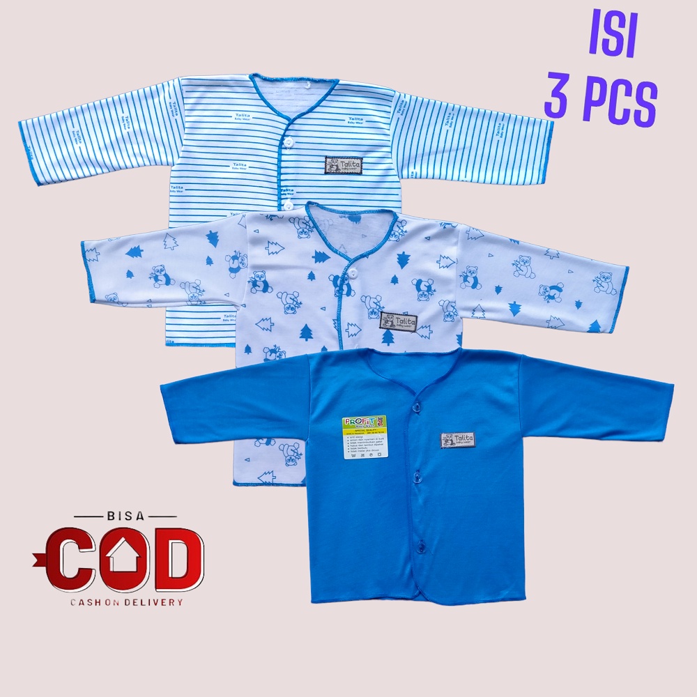 3 PCS Baju Bayi Baru Lahir Tangan Panjang 3 Pcs Atasan Piama Newborn Seri Warna