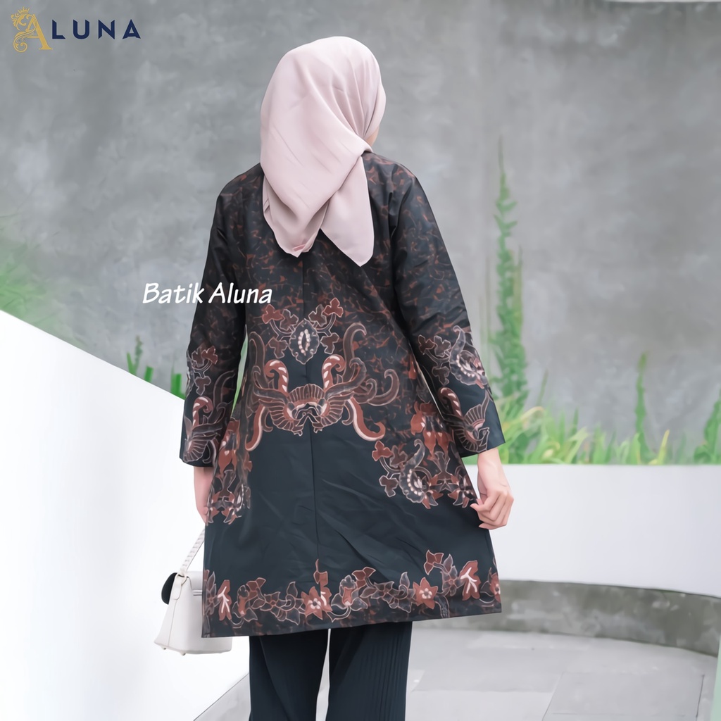 Batik Wanita Tunik Lengan Panjang Katun Lapis Trikot Premium Modern Original Batik Kerja Kantor Kondangan Size M L XL XXL 010