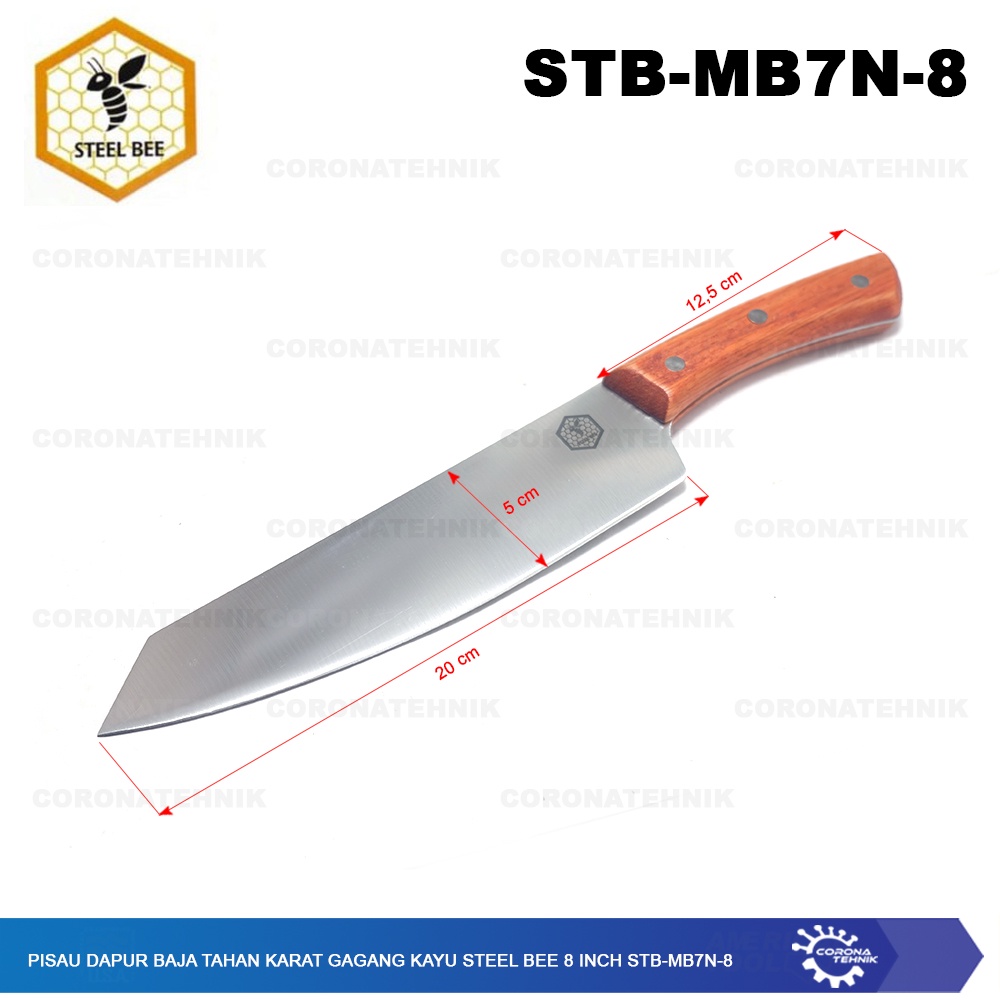 STB-MB7N-8 Pisau Dapur Baja Tahan Karat Gagang Kayu Steel Bee 8 Inch