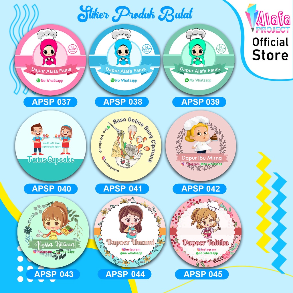 

Alafaproject 037-045 Stiker Kemasan Produk Bulat | Stiker Label Toples Kue Kering
