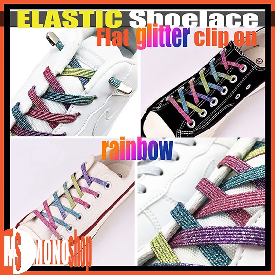 lazy lace elastic shoelace tali sepatu elastis glitter dengan clip lock