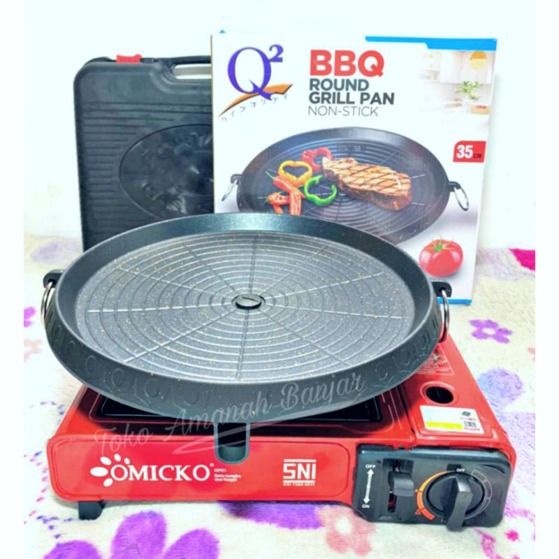 Paket Bulgogi Round Grill + Kompor Portable | Panggangan BBQ | Pemanggang BBQ | Q2 | Ultra Grill Pan