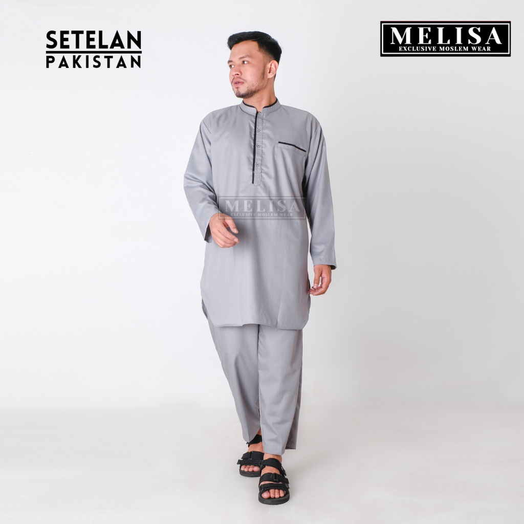 Baju Koko Pria Setelan Kurta Pakistan Lengan Panjang Bahan Katun Toyobo Warna Abu Koko Muslim Dewasa Remaja Pria Laki Laki