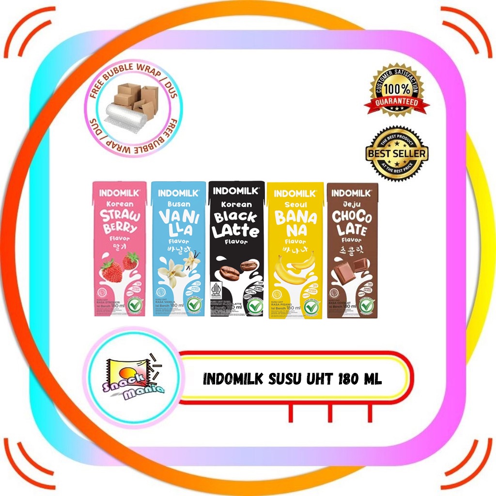 

Indomilk Susu UHT Stroberi Cokelat Vanilla Banana Mango 180 ml