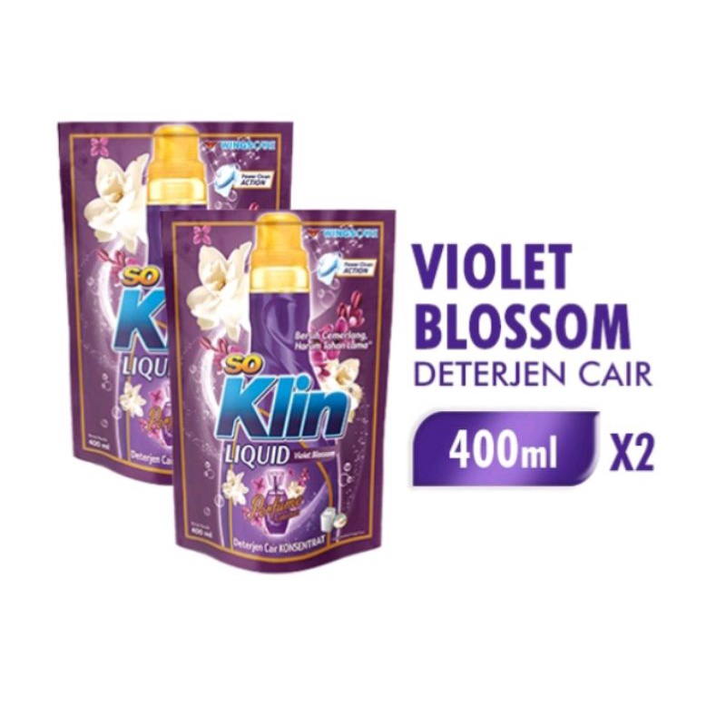 So Klin LiQuid Detergent Cair Violet Pouch 2×400Ml