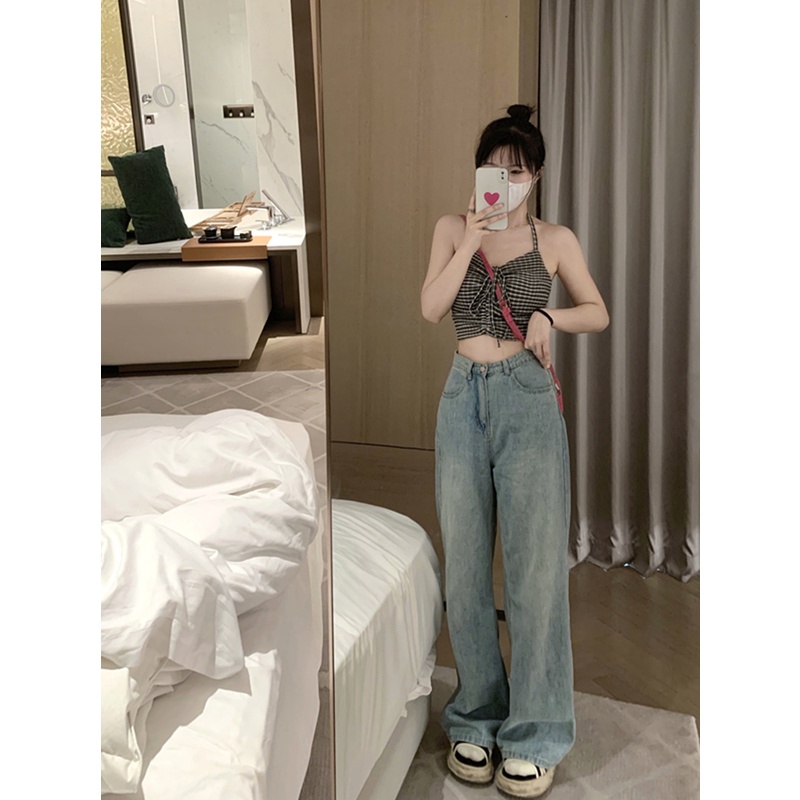 Red Spice Girls Niche Chic Serut Menggantung Leher Suspender Wanita Pakaian Dalam Musim Panas Ramping Desain Serbaguna Rompi Pendek Tanpa Lengan