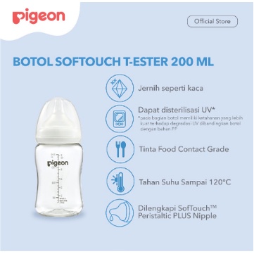 PIGEON BOTOL T-ESTER WIDE NECK WHITE Botol Susu Bayi