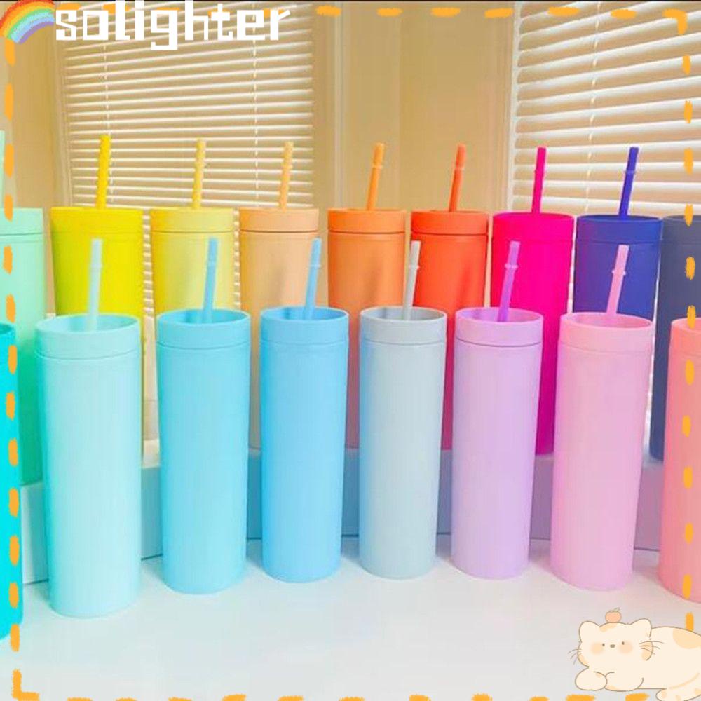 Solighter 16oz Acrylic Skinny Tumbler Gelas Susu Minum Pesta Multi Warna