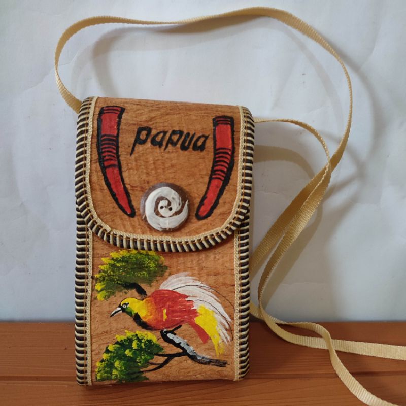 Tas Noken Papua Selempang Hp Bahan Kulit Kayu Ukuran Mini