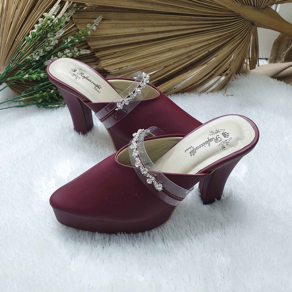 Sepatu wedding Brisia burgundy acessoris 10cm tahu