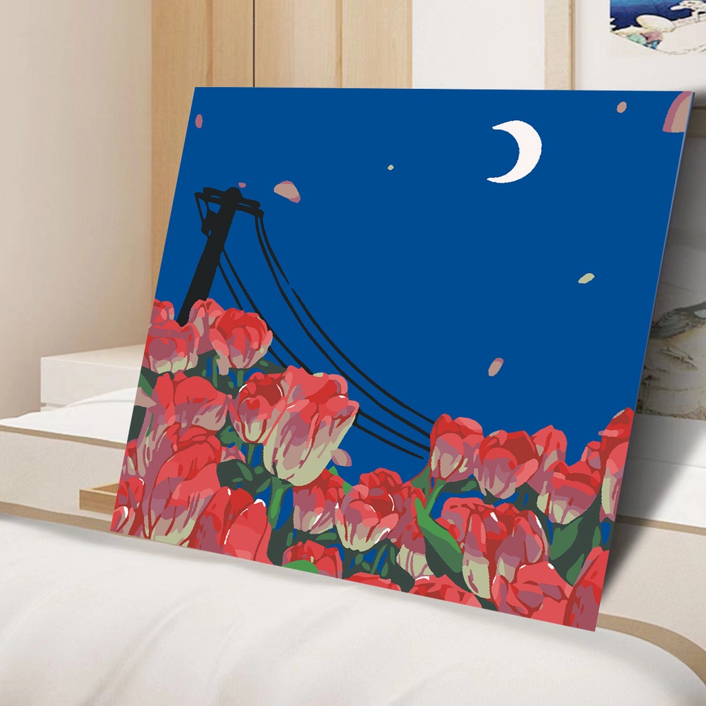 

【40x40】tanpa bingkai kit lukisan diy tulip CANVAS PAINTDigital Oil Paintinglukisan kanvasdiy paint