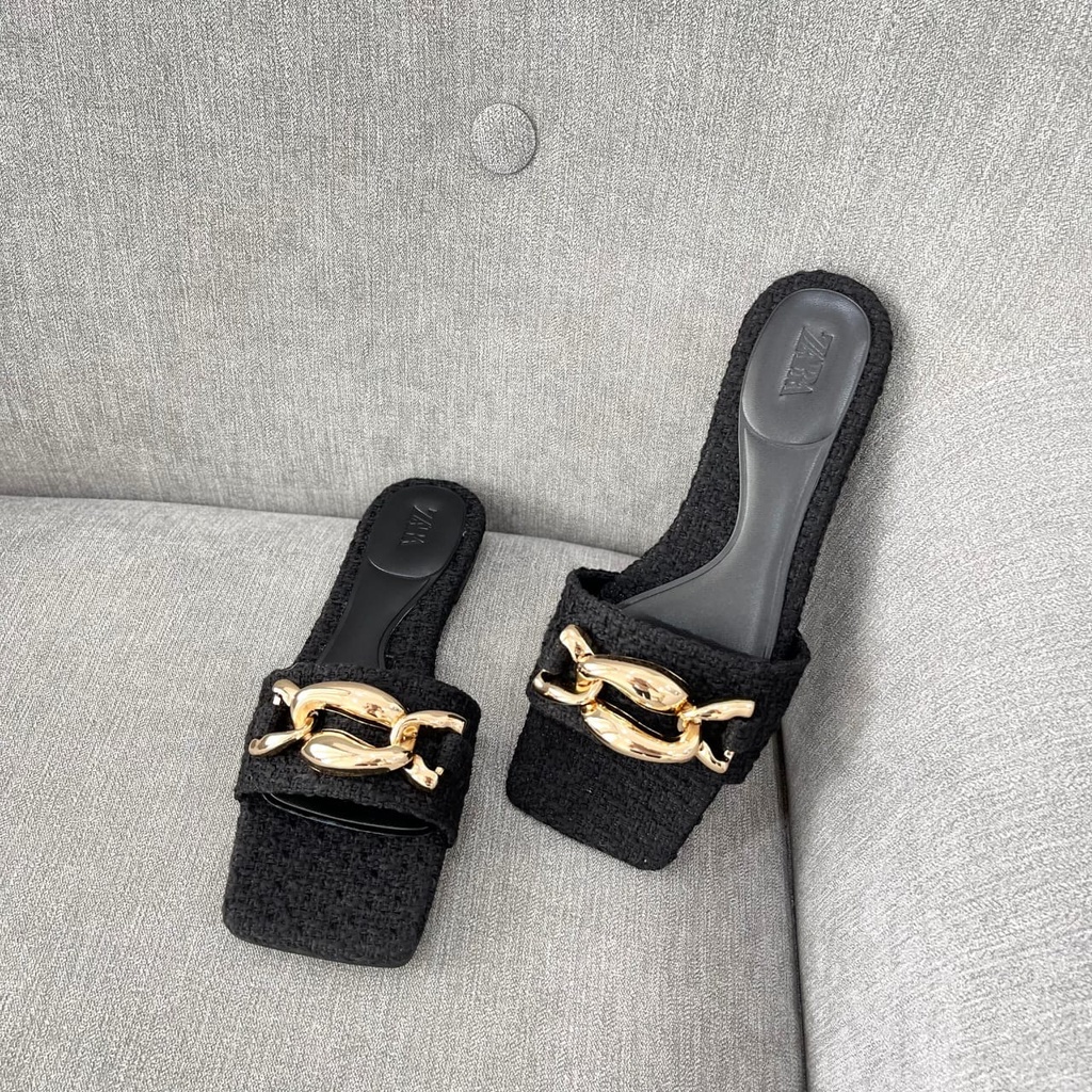 SANDAL WANITA ZARA S 3824 FLAT PREMIUM BLACK