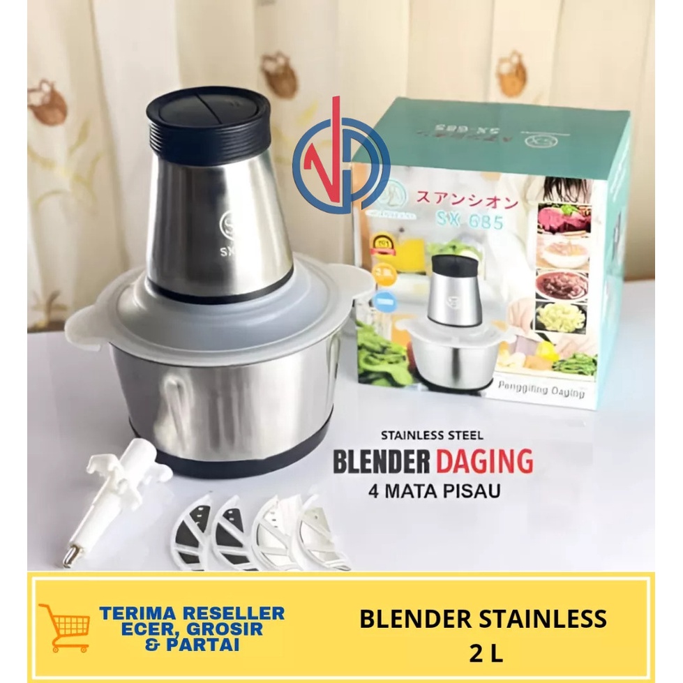 BLENDER DAGING CHOPPER STAINLESS 2 LITER CHOPPER BLENDER STAINLESS PENGGILING MEAT BLENDER ELEKTRIK STAINLESS