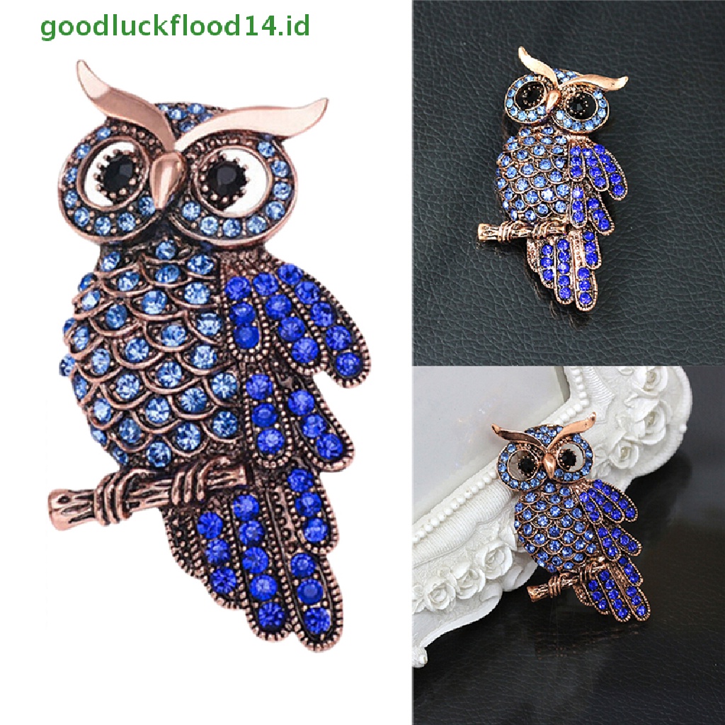 [GOOGFOUR] Hot Bridal Owl Gold Pin Bouquet Vintage Biru Berlian Imitasi Pernikahan Bros [TOP]