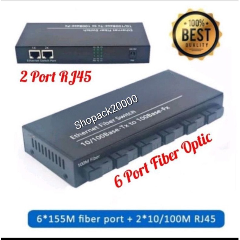 Media Converter 6 Port FO 2 Port LAN Fiber Switch Optic 6 SC 2 RJ45 Optical Dengan EU Adapter