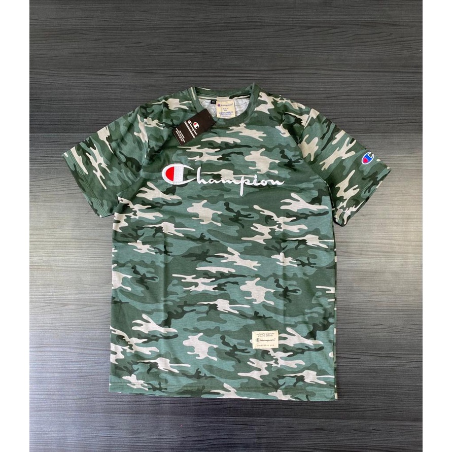 KAOS BAJU TSHIRT UNISEX CHAMPION CAMO SCRIPT TEE ORIGINAL