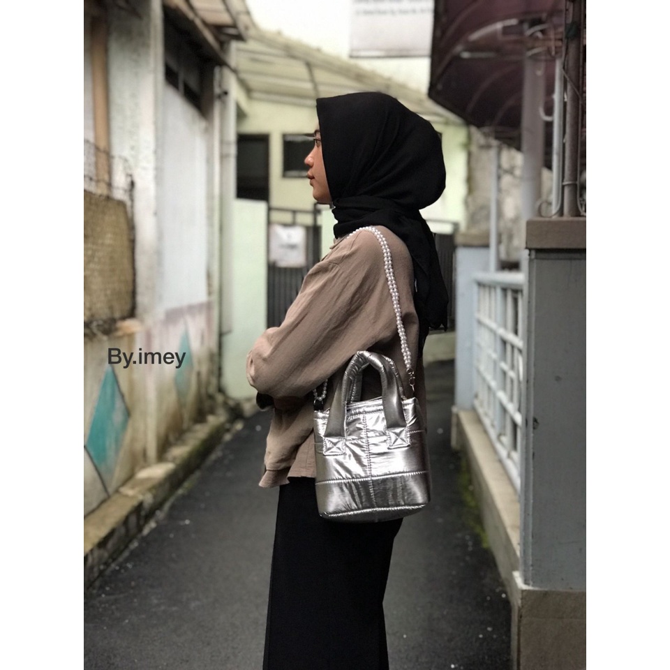 NIQABIS Tas Selempang Wanita Puffy Bag Strap Macrame dan Mutiara Slingbag Cewek Murah