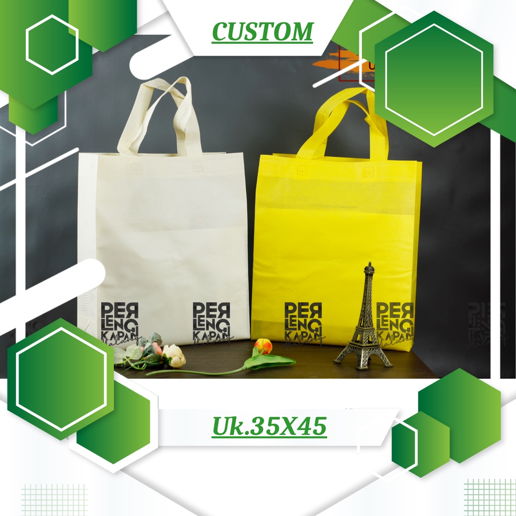 Tas Box Spunbond Goodie Bag Laken Standing Handle Auto Press Kuat Ukuran 35x45x10 Custom