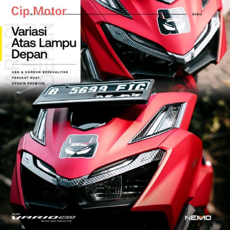 Cover atas lampu depan Cover alis lampu depan Vario 160 Carbon Nemo