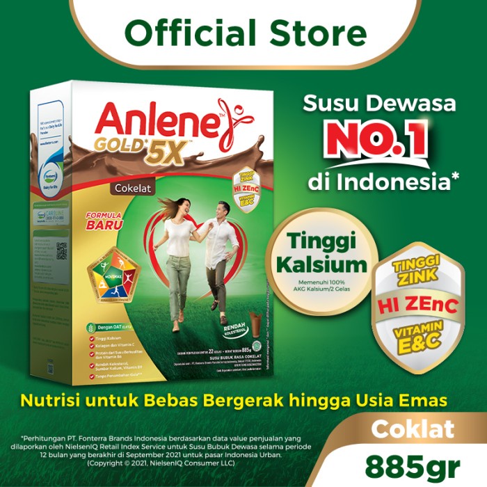 

[BISA COD] Anlene Gold 5X Susu Bubuk Dewasa Cokelat 885g - Tulang & Sendi