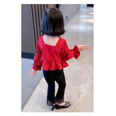 Setelan Set Anak Perempuan Merah Ruffle Korean Style + Celana