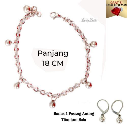 Gelang Tangan Titanium anti karat Wanita Bola Krincingan Bonus 1 Pasang Anting Bola - Lovelybutik