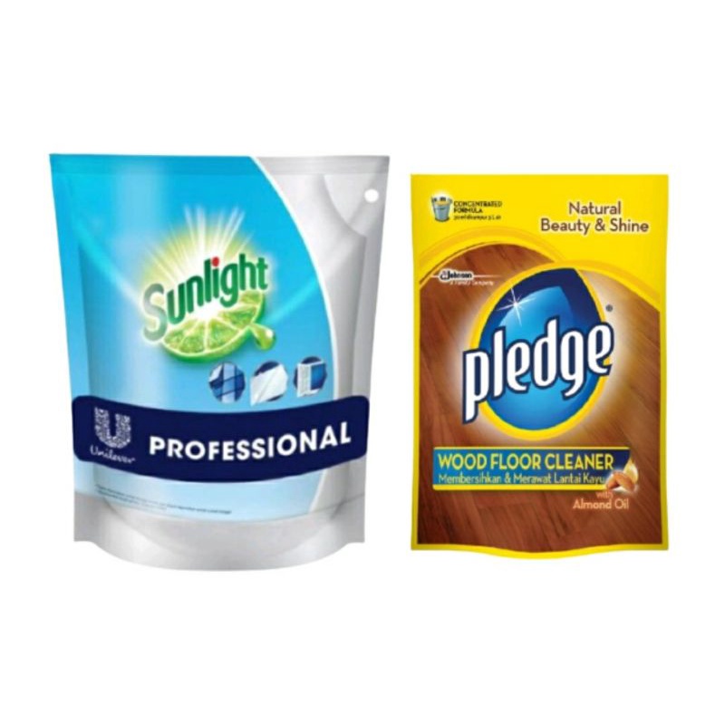 Sunlight Professional Pembersih Kaca 450ml + Pledge Wood Floor Cleaner