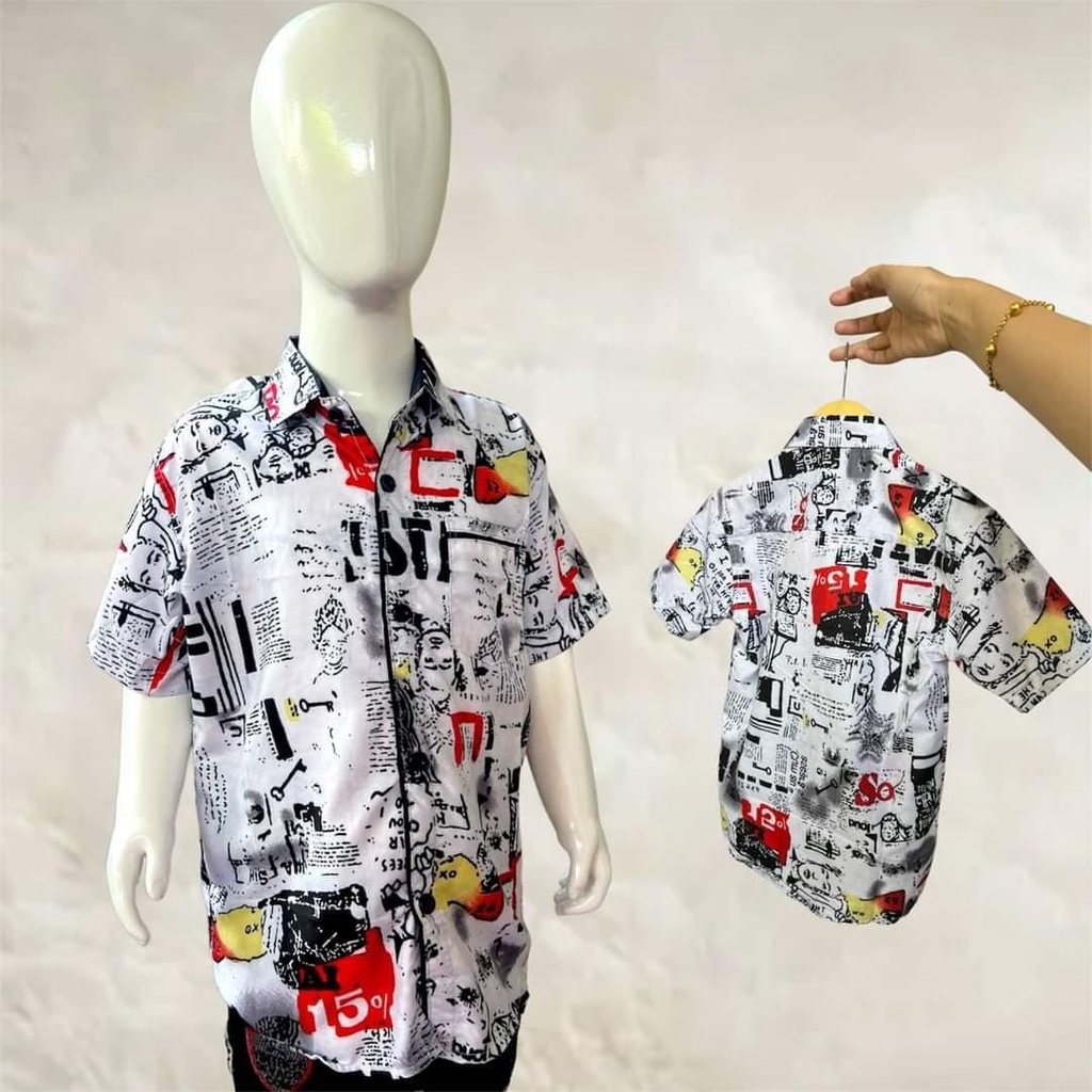 Setelan Kemeja printing motif kekinian usia 1 sampai 12 tahun// setelan kemeja nak laki-laki// kemeja nak/kemeja murah// kemeja printing