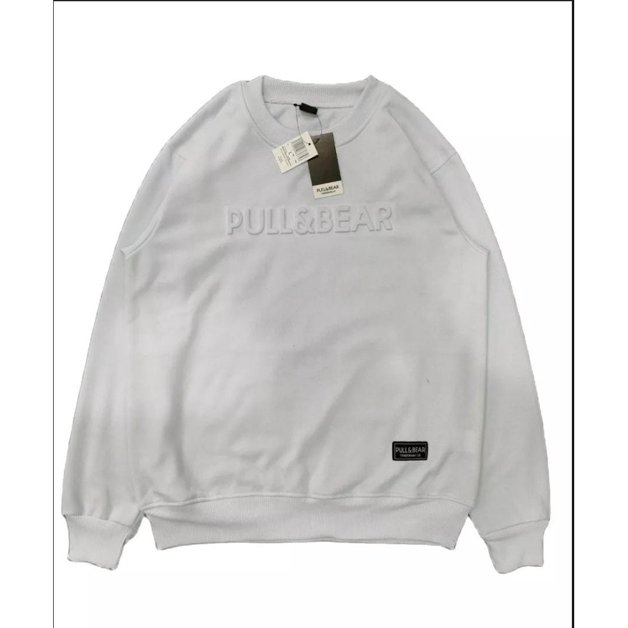 COD - SWEATER CREWNECK PULL AND BEAR DISTRO PREMIUM / CREWNECK SWEATER PULLBEAR PUTIH LOGO EMBOSD PU