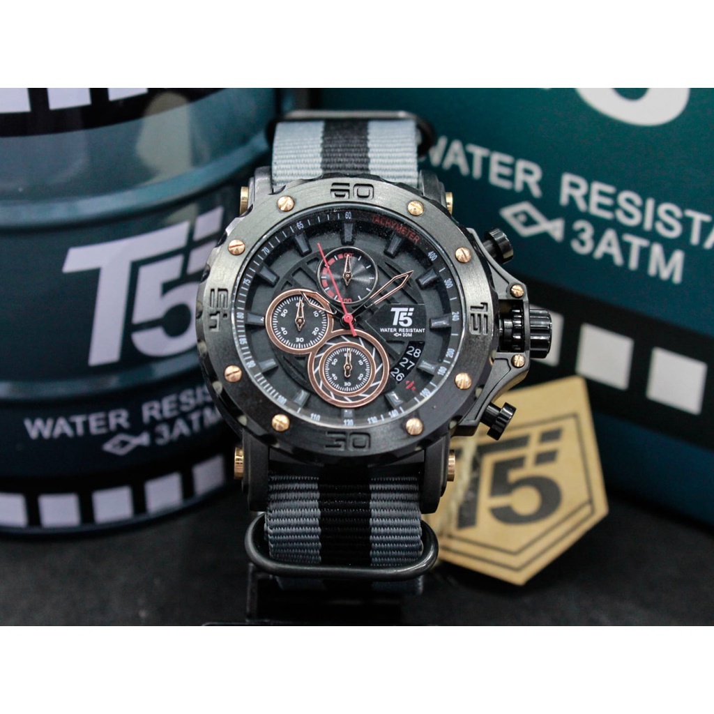 Jam Tangan Pria T5 H 3946 T5 H3946 Original Bergaransi Chronograph Aktif Water Resist Tali Nylon