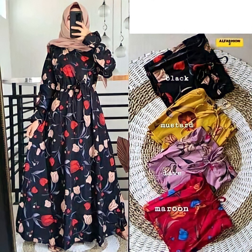 ACEH/ Gamis Tulip Katun Jepang Busui Resleting Depan / Gamis Katun Jepang Motif Tulip / Gamis Trend 