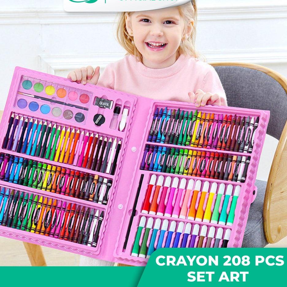 

시 Hongzhuo Crayon Anak Pengasah 208pcs Set Alat Menggambar Melukis anak Crayon Cat Air Pensil Recomend !!