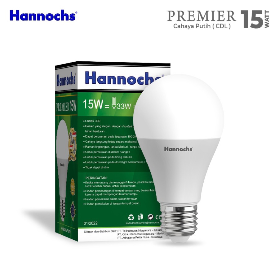 Hannochs Premier Lampu LED 15 Watt CDL Putih SNI Original