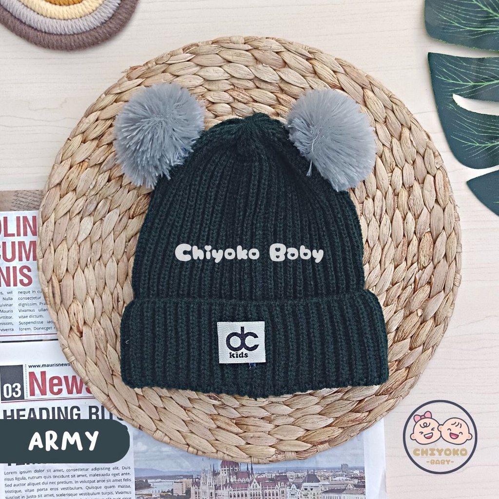 Topi Rajut Kupluk Bayi Pom Pom Premium / Topi Bayi Pom Pom Anak Laki - Laki Perempuan / Kupluk Baby Pompom DC Kids Chiyoko Baby