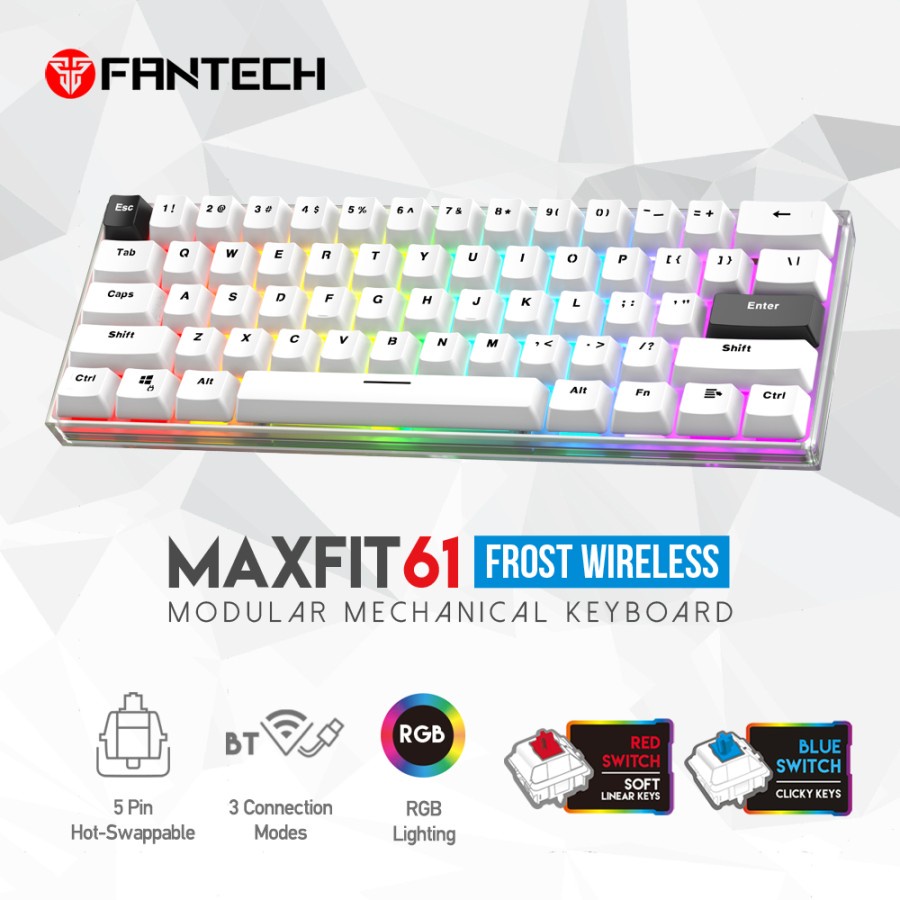 Keyboard Fantech MK857 Maxfit61 Frost Wireless 60% Mechanical  - WHITE