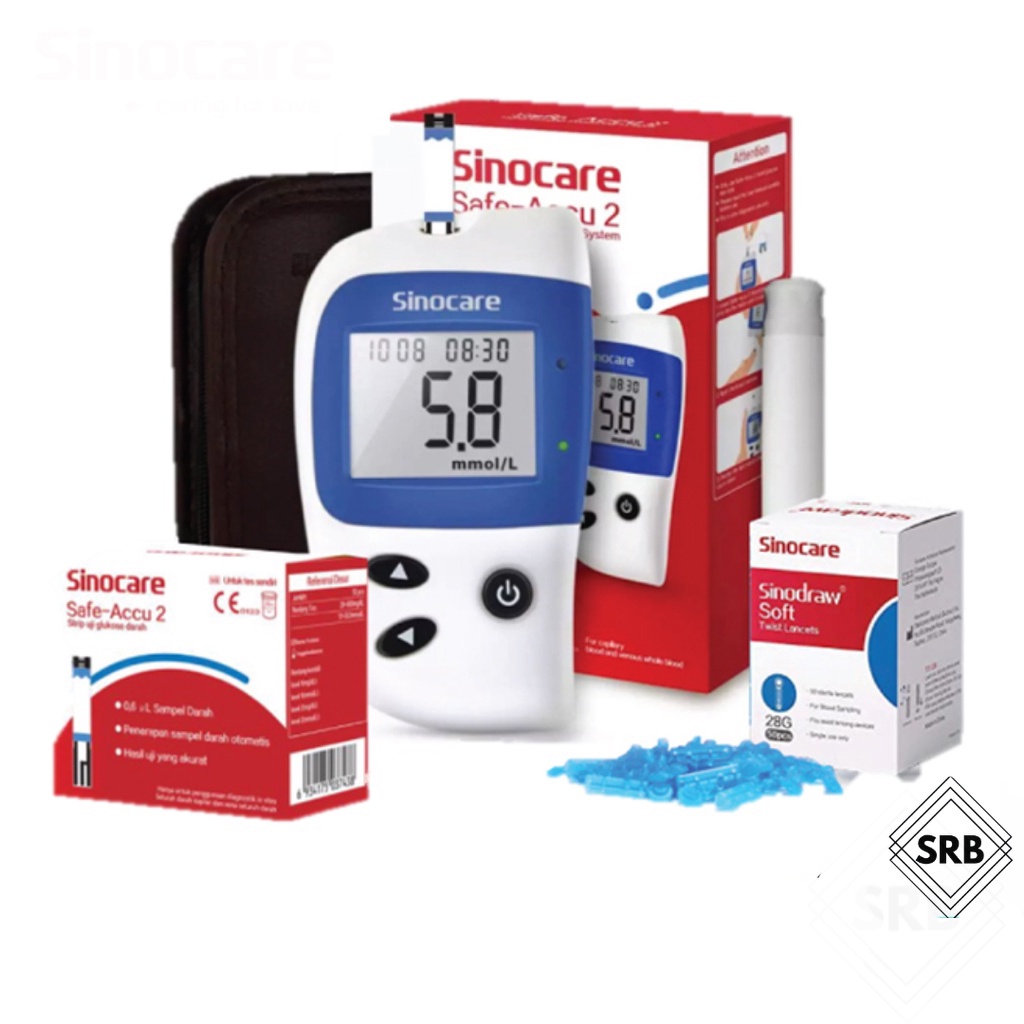 SINOCARE Safe-Accu 2| Alat Tes Gula Darah (50 Strip+50 Lacet)|Alat ukur Gula Darah| Alat Cek Gula Darah| Alat monitor Gula Darah|Alat deteksi Gula Darah| Alat Pemeriksaan kadar gula darah| Glukometer| Glucometer| Glucosa darah| Glukosa darah|alat diabetes