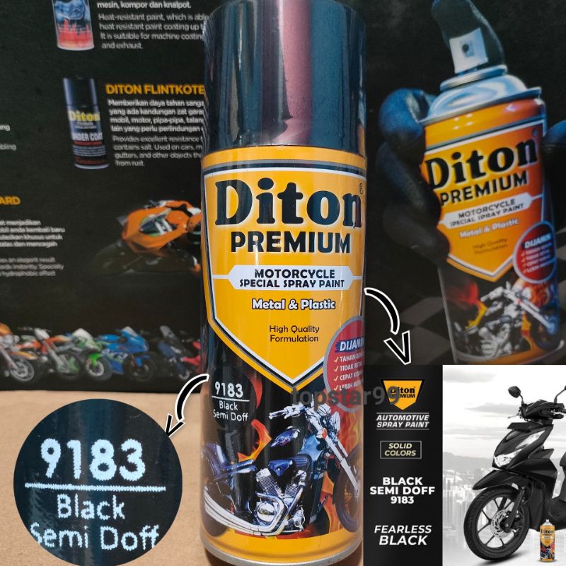 Pilok Pylok Cat DITON Premium 400cc Hitam Semi Doff (9183)Tahan Bensin.Cepat Kering.Tidak Retak.