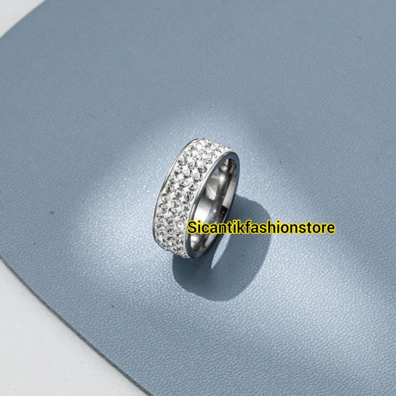 Cincin Titanium Silver Full Permata Fashion Wanita Terlaris Anti Karat Selamanya Cincin Wanita Korea