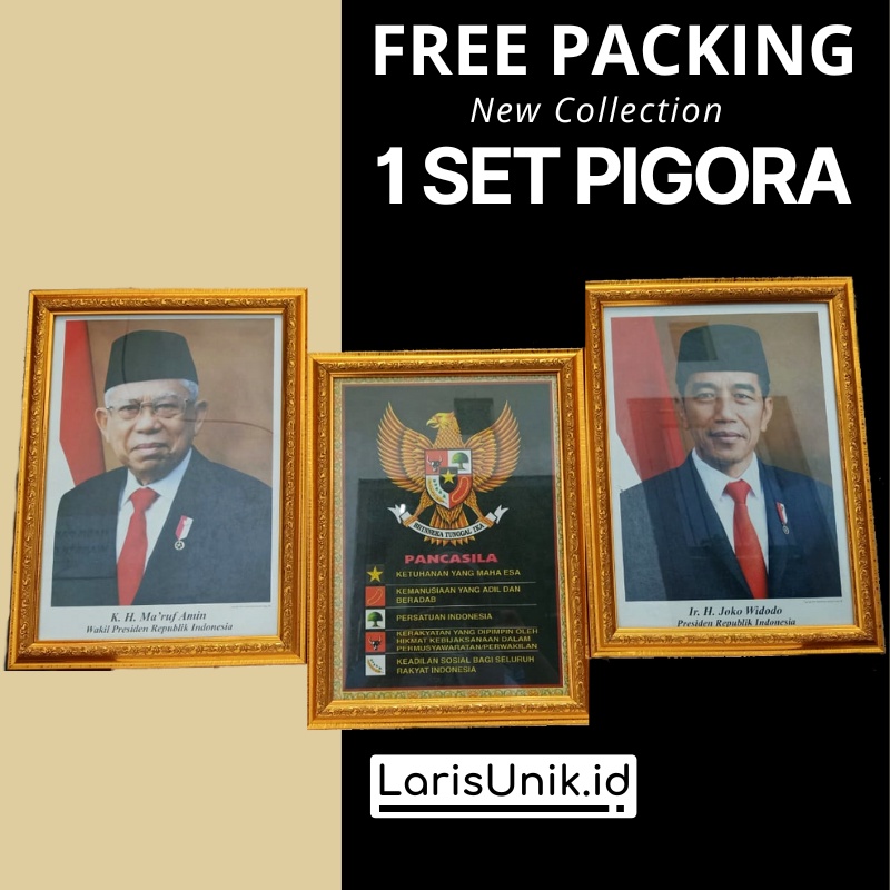 Pigura Poto Presiden Dan Wakil Presiden Poster 1 Set Pigura Dekorasi Dinding Bahan Polyframe Fiber